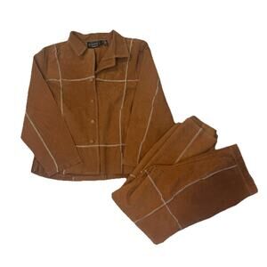 Selene Sport Genuine Leather Pant Suit Jacket 16 Pants 14 Brown 2Pc Set